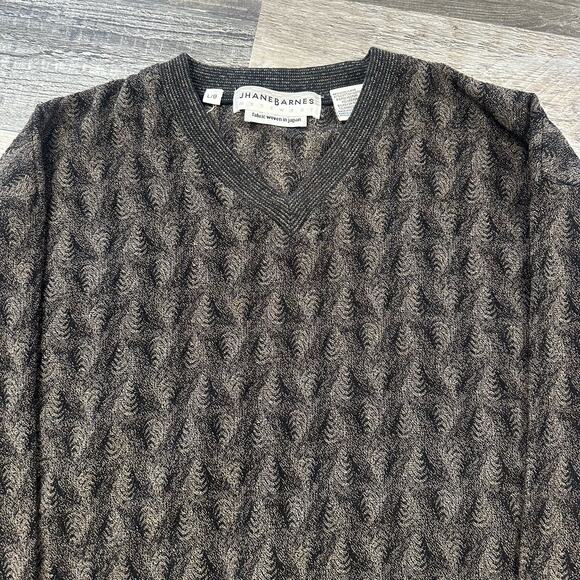 Vintage 90s Jhane Barnes Black & Brown Mens L Abstract Geometric Wool Sweater - Picture 1 of 8